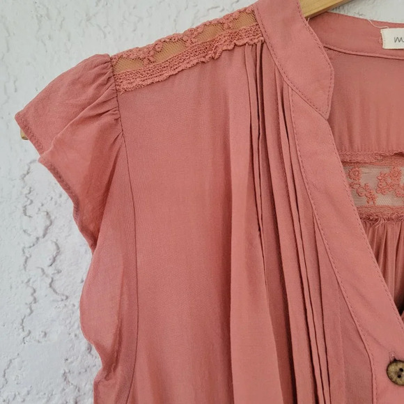 Mine Blouse Boho V Neck Button Down Top Peach Womans M - Picture 4 of 10